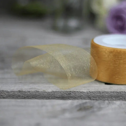Antique Gold Organza Ribbon 20mm wide x 25 yards - My Wedding Store