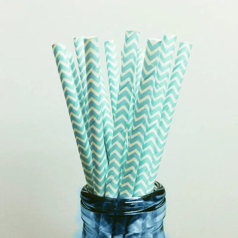Baby Blue Chevron Paper Drinking Straws - My Wedding Store 