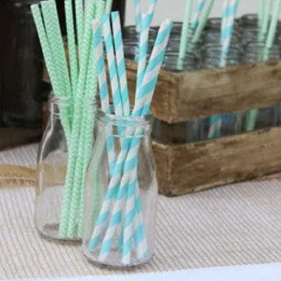 Baby Blue Stripes Paper Drinking Straws - My Wedding Store 