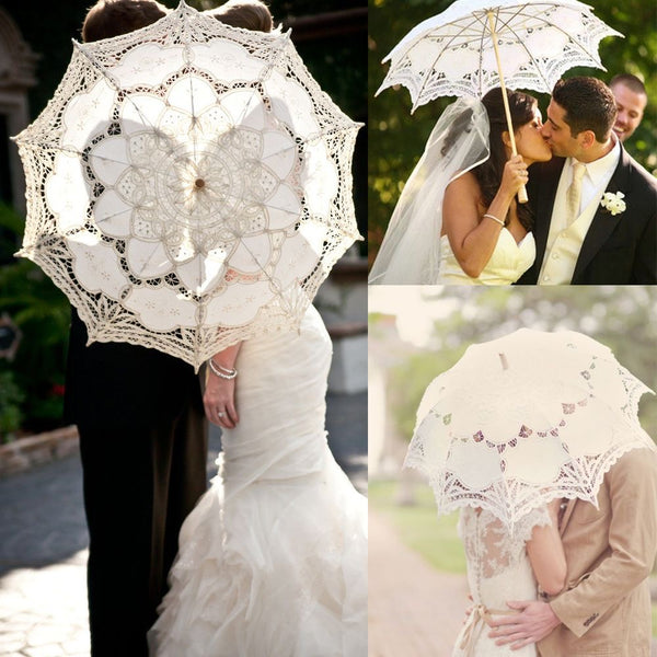 White Vintage Lace Parasol - 76cm Diameter