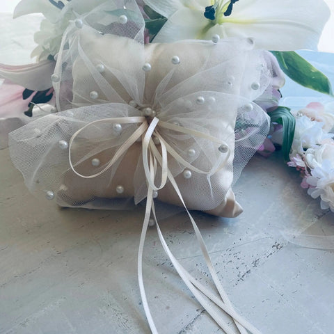 Champagne Pearl Elegance Ring Cushion My Wedding Store