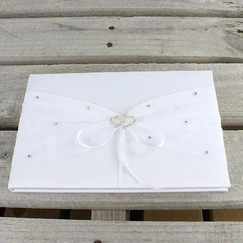 Double Heart Rhinestone & Satin Guestbook - My Wedding Store