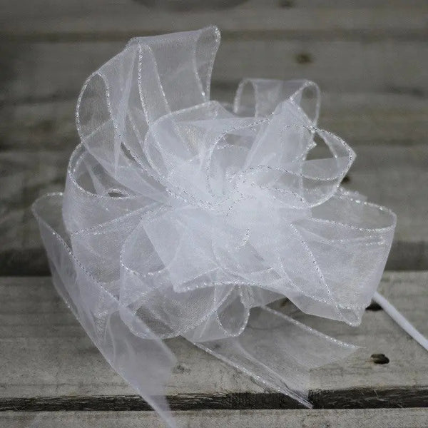 Organza Bow White with Silver Trim- 5 pieces - My Wedding Store