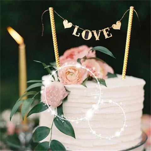 Sweet Hearts ‘Love’ Banner Cake Topper Set My Wedding Store