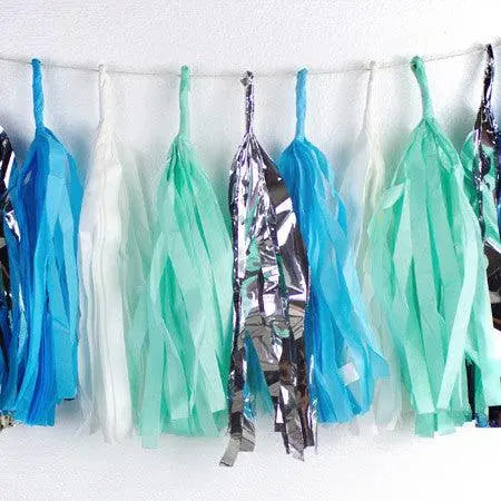 Tassel Garland - Blue, Mint & Silver - 3 Metres - My Wedding Store