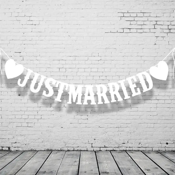 White Just Married Wedding Bunting Banner My Wedding Store