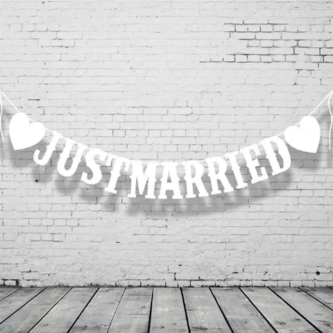 White Just Married Wedding Bunting Banner My Wedding Store