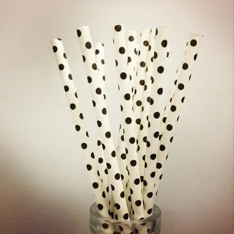 White & Black Dots Paper Drinking Straws - My Wedding Store 
